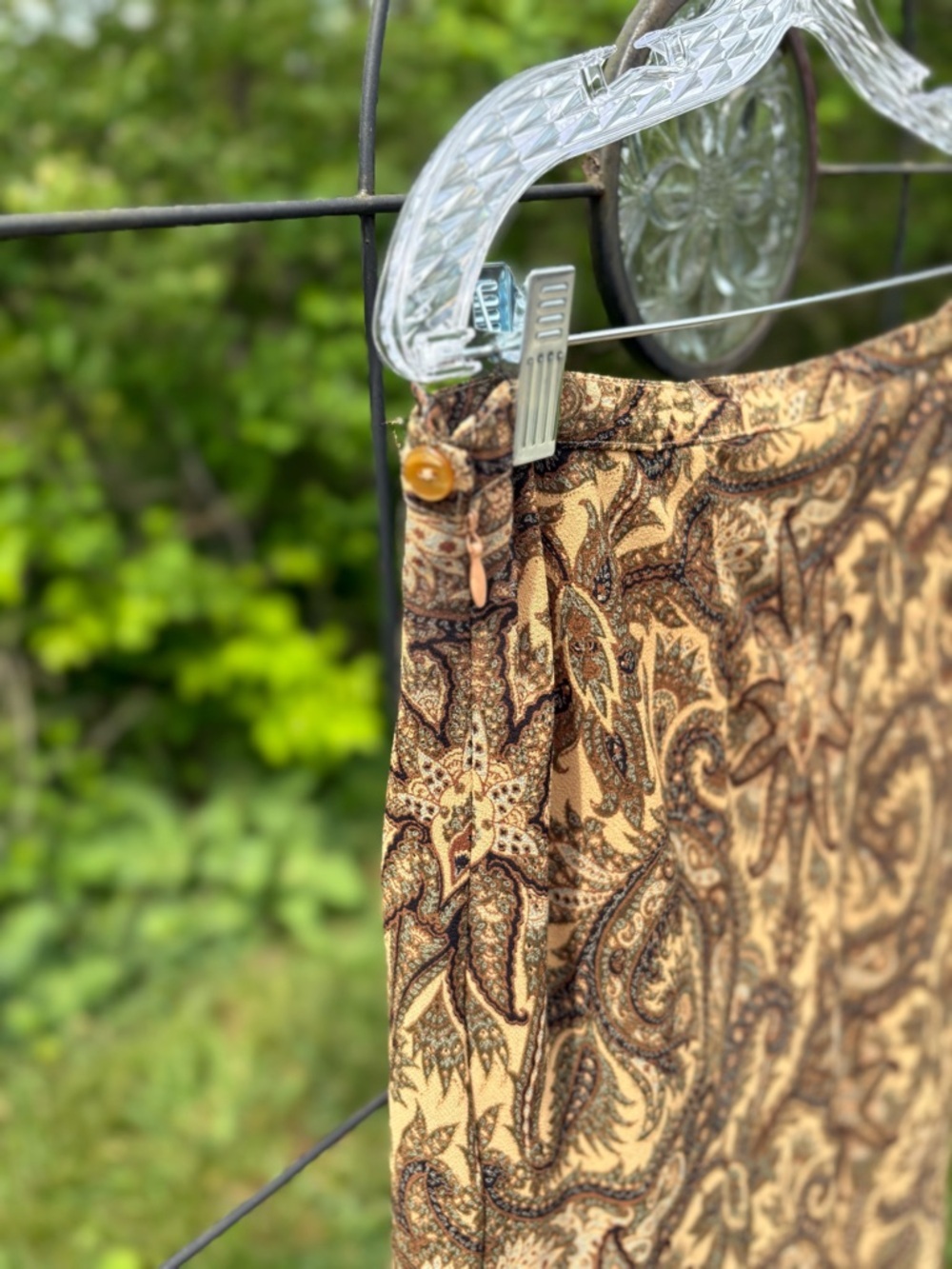 Vintage Sag Harbor Brown Tan Paisley Midi Skirt XL Lined Boho Flowy Bohemian - Picture 10 of 13